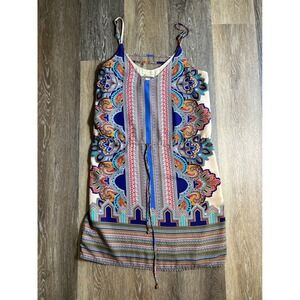 Lucy & Laurel Mini Dress Women 10 Multi Paisley Boho Excellent Drawstring Waist